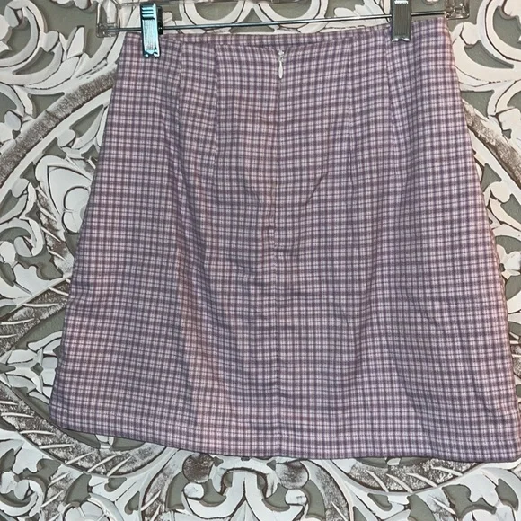 Brandy Melville Purple and White Plaid double front slit mini skirt sz XS - S - Picture 7 of 9